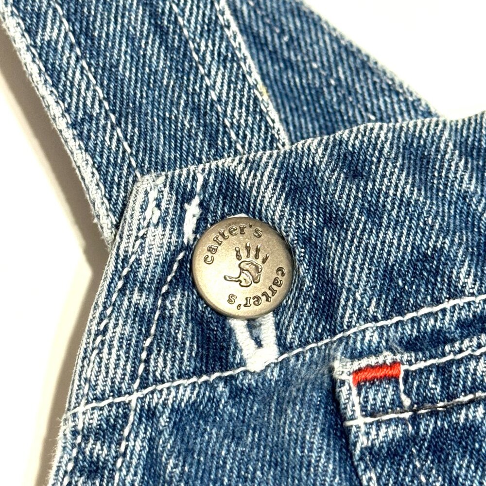 Vtg Carters Baby Embroidered Denim Overalls Jean Shortalls Shorts Beach Animals - Picture 9 of 15